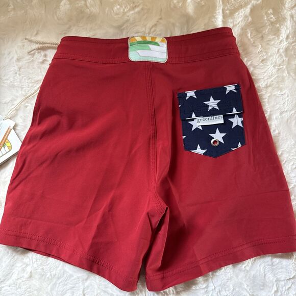 New Boys Size 6 Patriotic Greenline Unlined Recycled Material Swim Trunks/Board - Picture 4 of 9